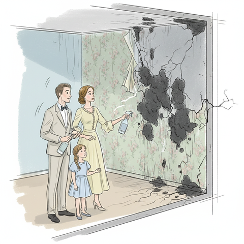 Черная плесень на стенах в квартире под обоями — опасный грибок, разрушающий структуру бетона и требующий обработки антисептическими средствами.