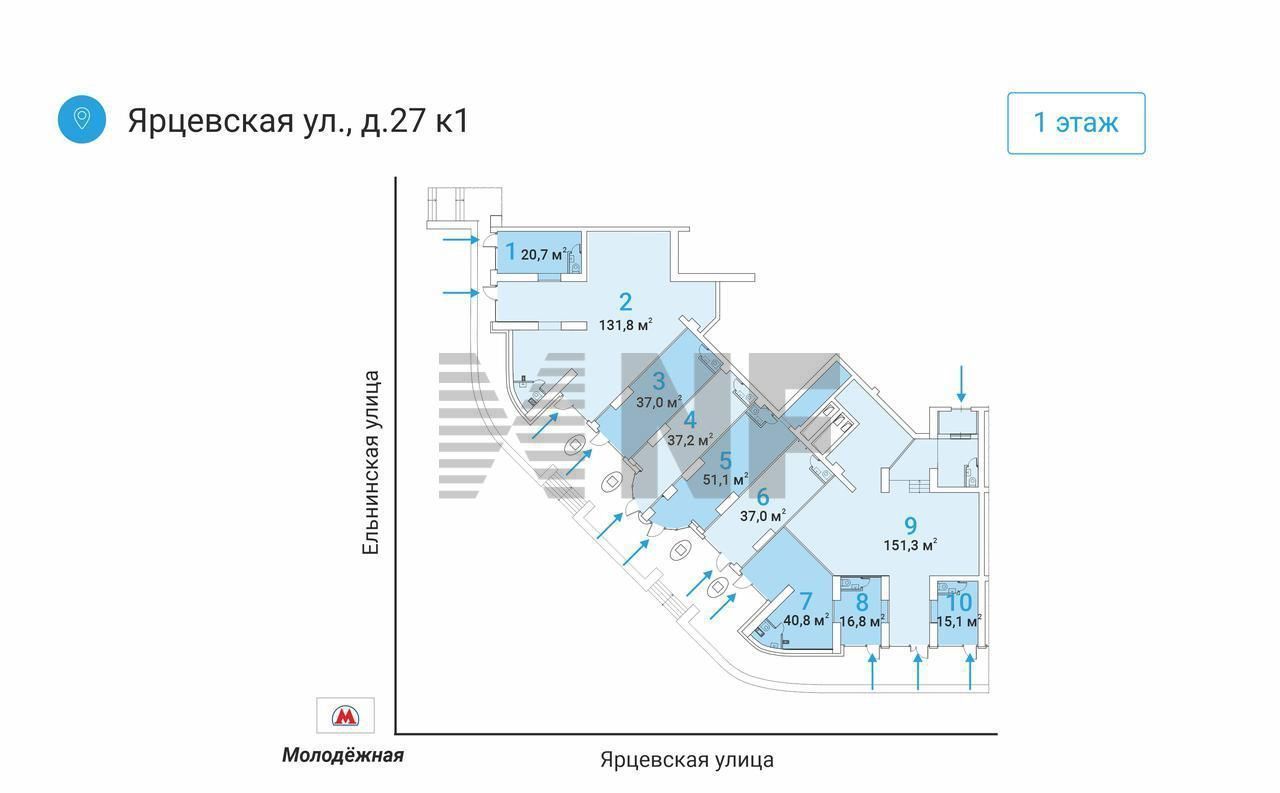 торговое помещение г Москва метро Молодежная ул Ярцевская 27к/1 фото 6