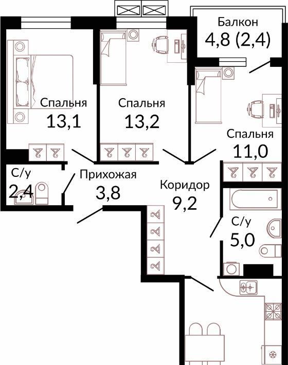 квартира г Краснодар р-н Прикубанский ЖК «Отражение» фото 1