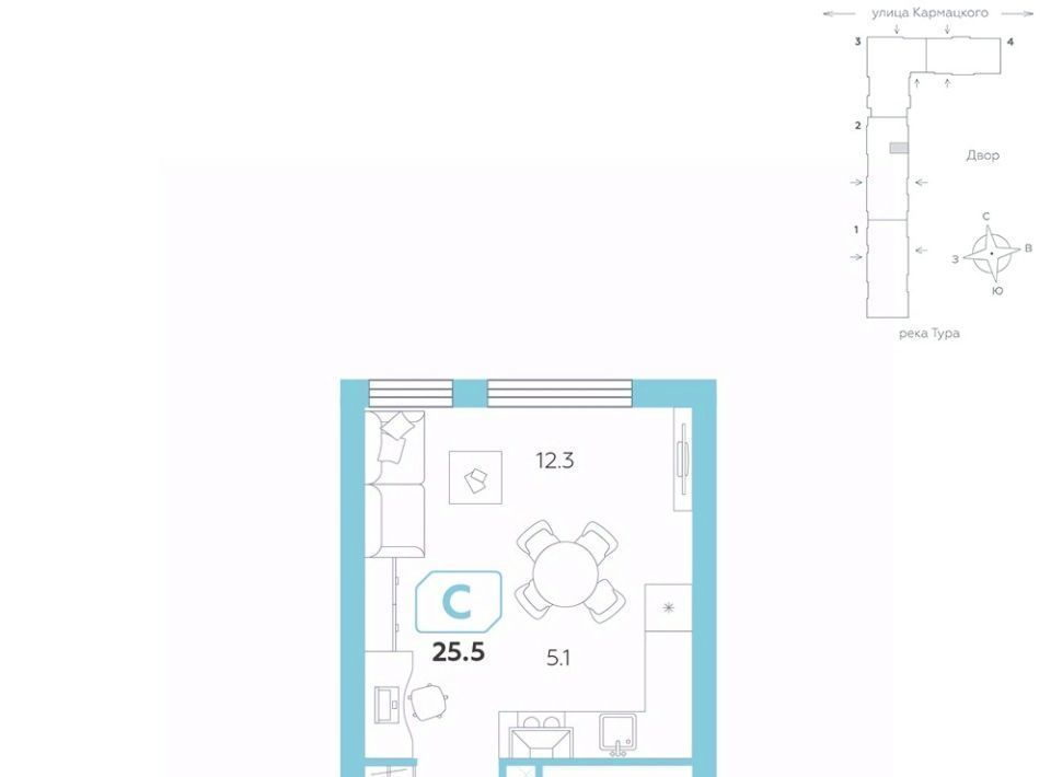 квартира г Тюмень р-н Центральный ул Евгения Войнова 3 фото 1