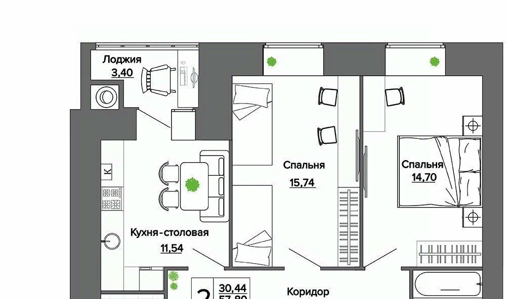 квартира г Рязань р-н Московский ЖК «Видный» фото 2