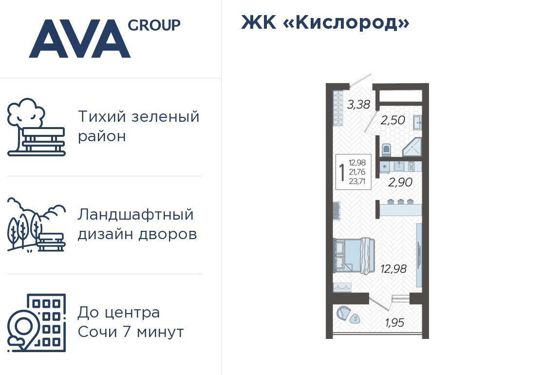 квартира г Сочи р-н Хостинский ЖК «Кислород» 14 фото 1