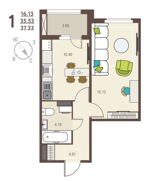 квартира г Курск р-н Центральный ул Энгельса 115/3 фото 19