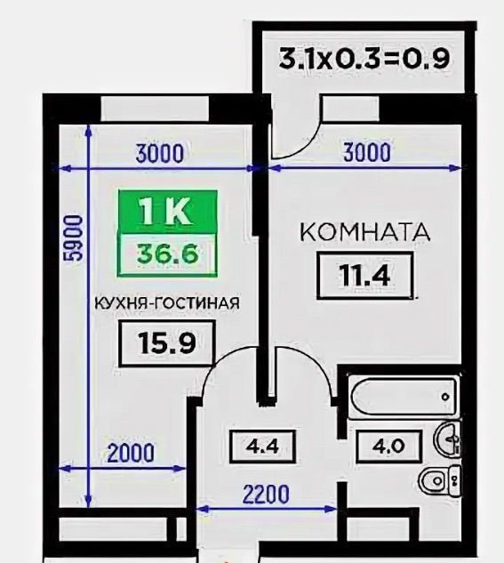квартира г Краснодар р-н Прикубанский ул Домбайская 55к/2 фото 2