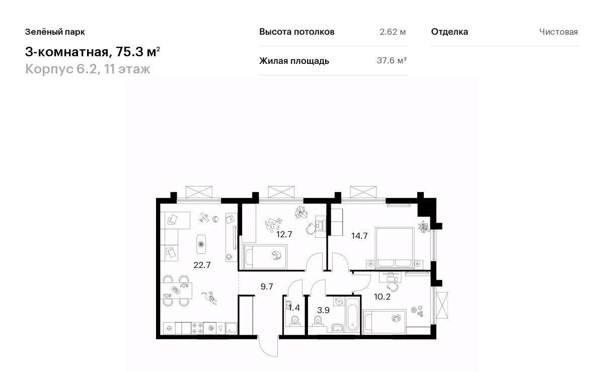 квартира г Зеленоград ЖК Зелёный Парк 6/2 направление Ленинградское (северо-запад) ш Пятницкое фото 1