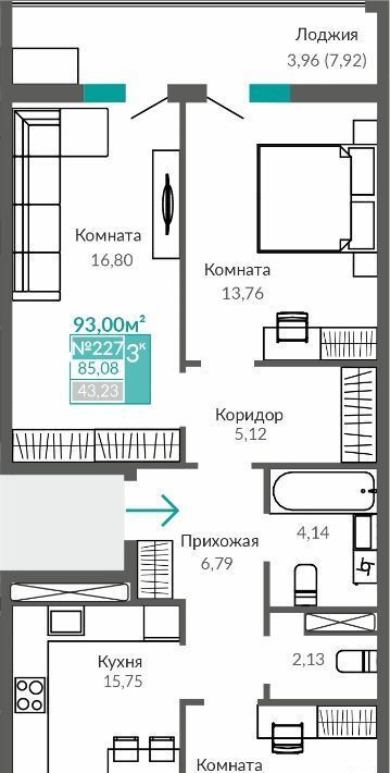 квартира г Симферополь р-н Киевский Крымская Роза ЖК «Абрикос 2» фото 1