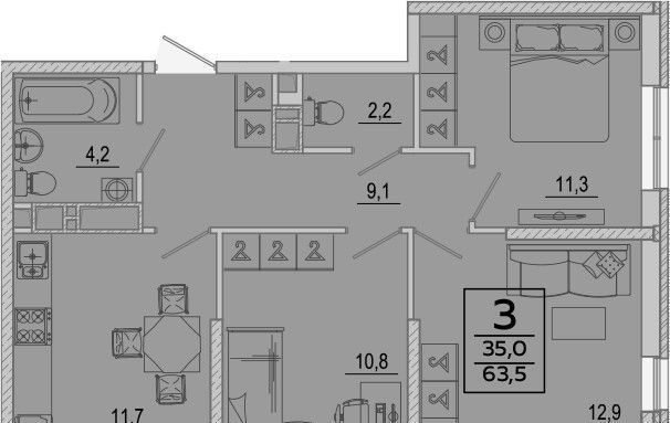 квартира г Краснодар р-н Прикубанский ул им. Героя Георгия Бочарникова 2/2 фото 3