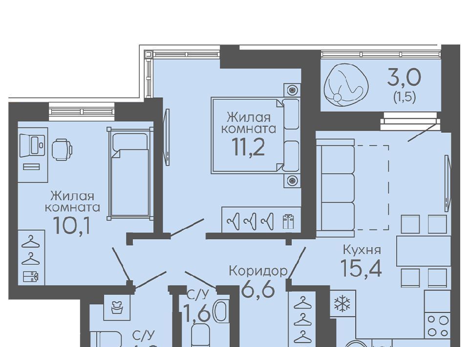 квартира г Екатеринбург Ботаническая микрорайон Новокольцовский Новокольцовский жилой комплекс, 6 фото 1