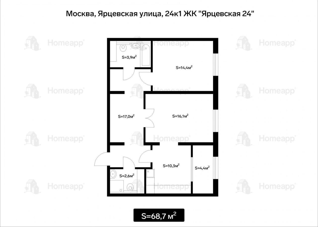 квартира г Москва метро Молодежная ул Ярцевская 24к/1 фото 24