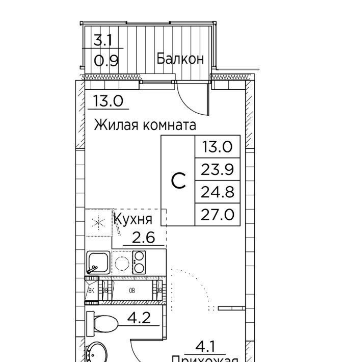 квартира г Владивосток р-н Ленинский ул Расула Гамзатова 7к/2 фото 1