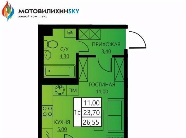 квартира г Пермь р-н Мотовилихинский ул Гашкова 56к/2 фото 1