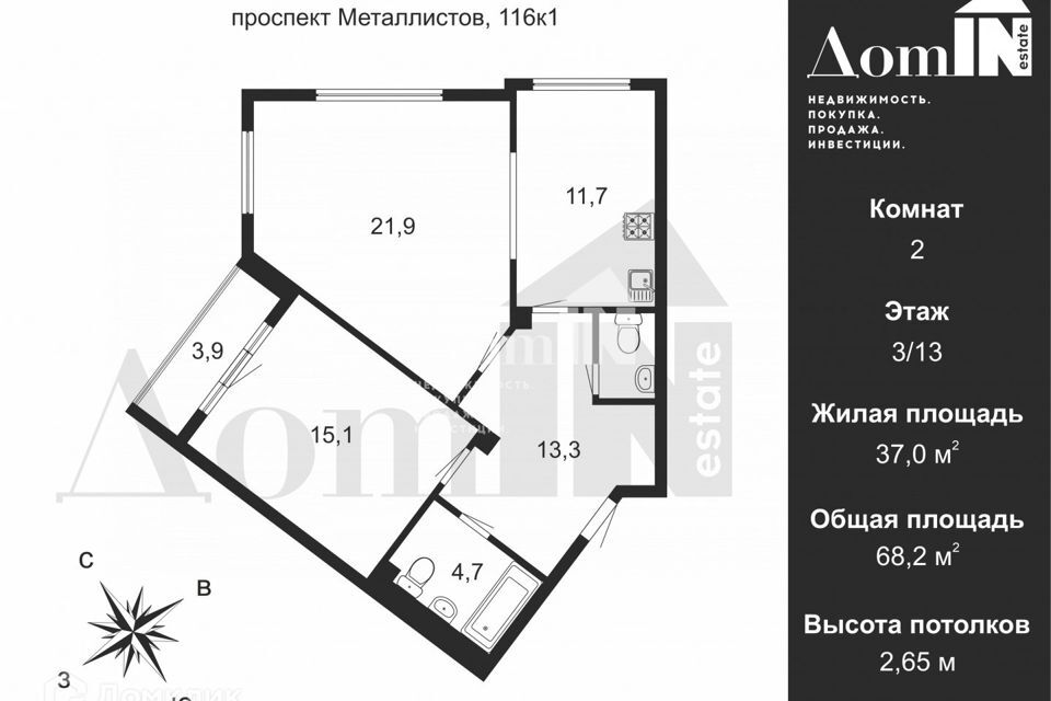 квартира г Санкт-Петербург пр-кт Металлистов 116к/1 Калининский район фото 2