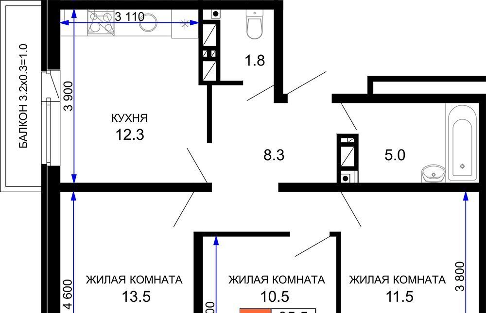 квартира г Краснодар р-н Прикубанский ул им. лётчика Позднякова 2к/19 фото 1