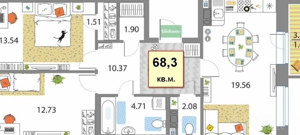 квартира г Санкт-Петербург пр-кт Авиаконструкторов 54 Приморский район фото 1