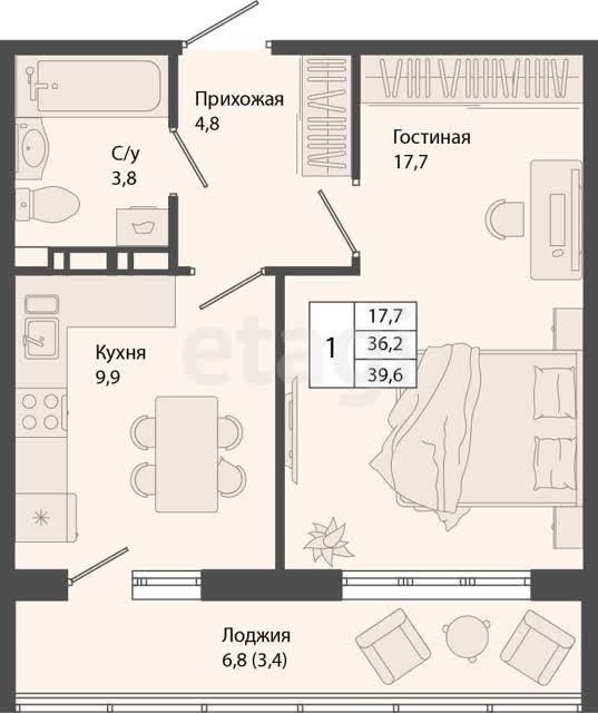 квартира р-н Новосибирский рп Краснообск жилой комплекс Родина, с 1 фото 2