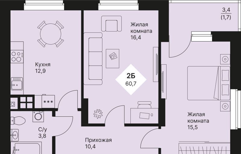 квартира г Екатеринбург Эльмаш ЖК Веер Парк Проспект Космонавтов, жилрайон фото 1