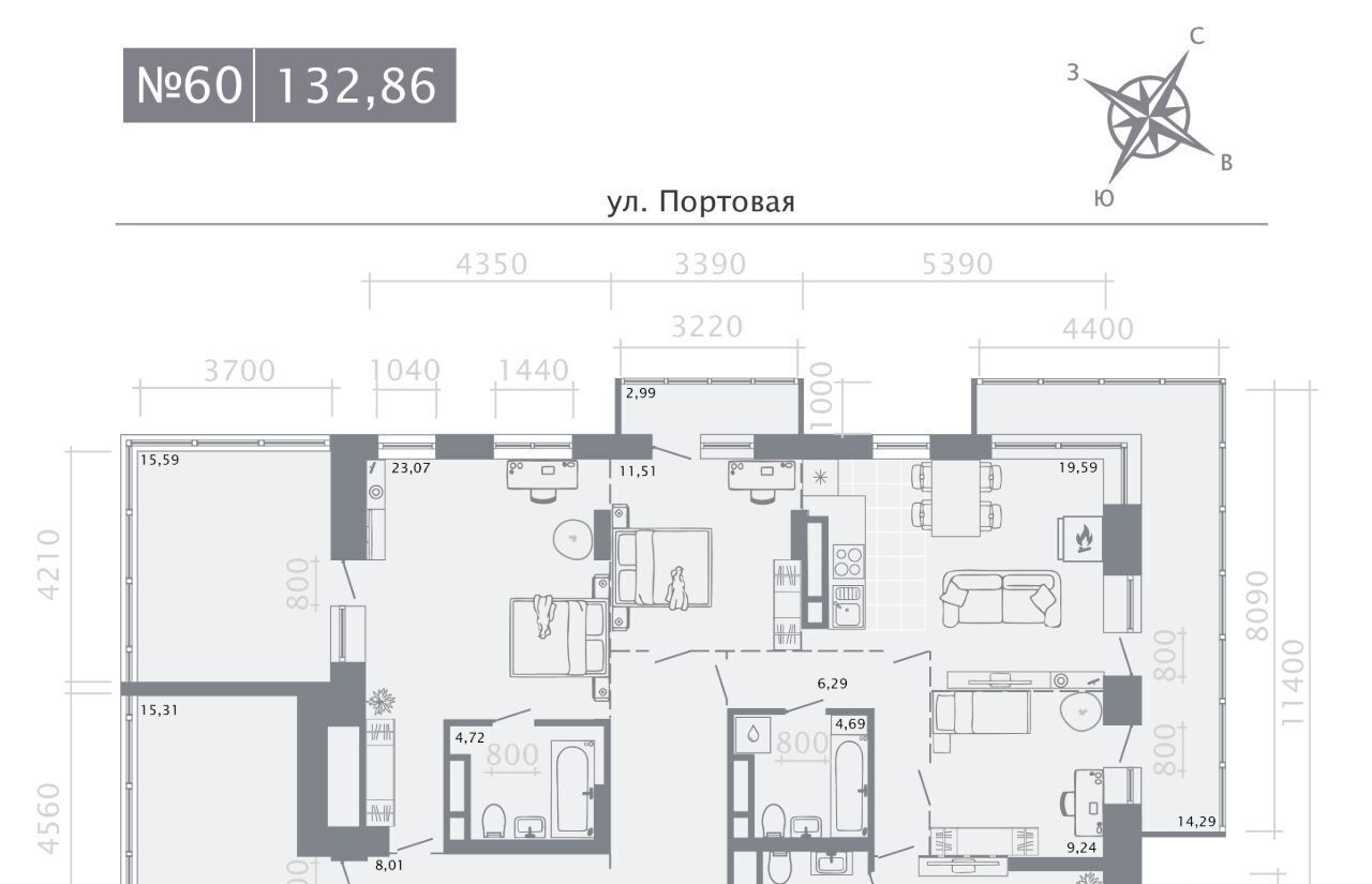 квартира г Казань метро Площадь Тукая ЖК «Живи на Портовой» фото 1