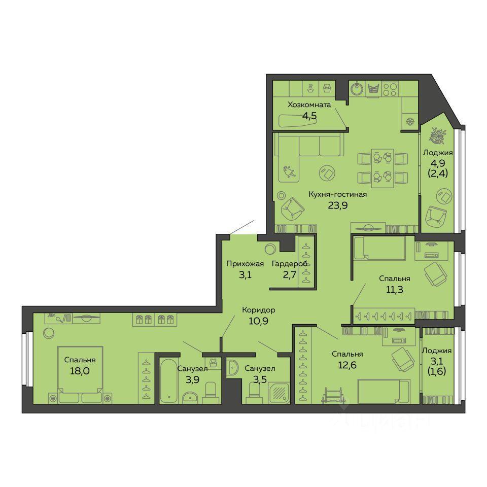 квартира г Екатеринбург р-н Чкаловский ул 8 Марта 204г ЖК Botanika Green House фото 1