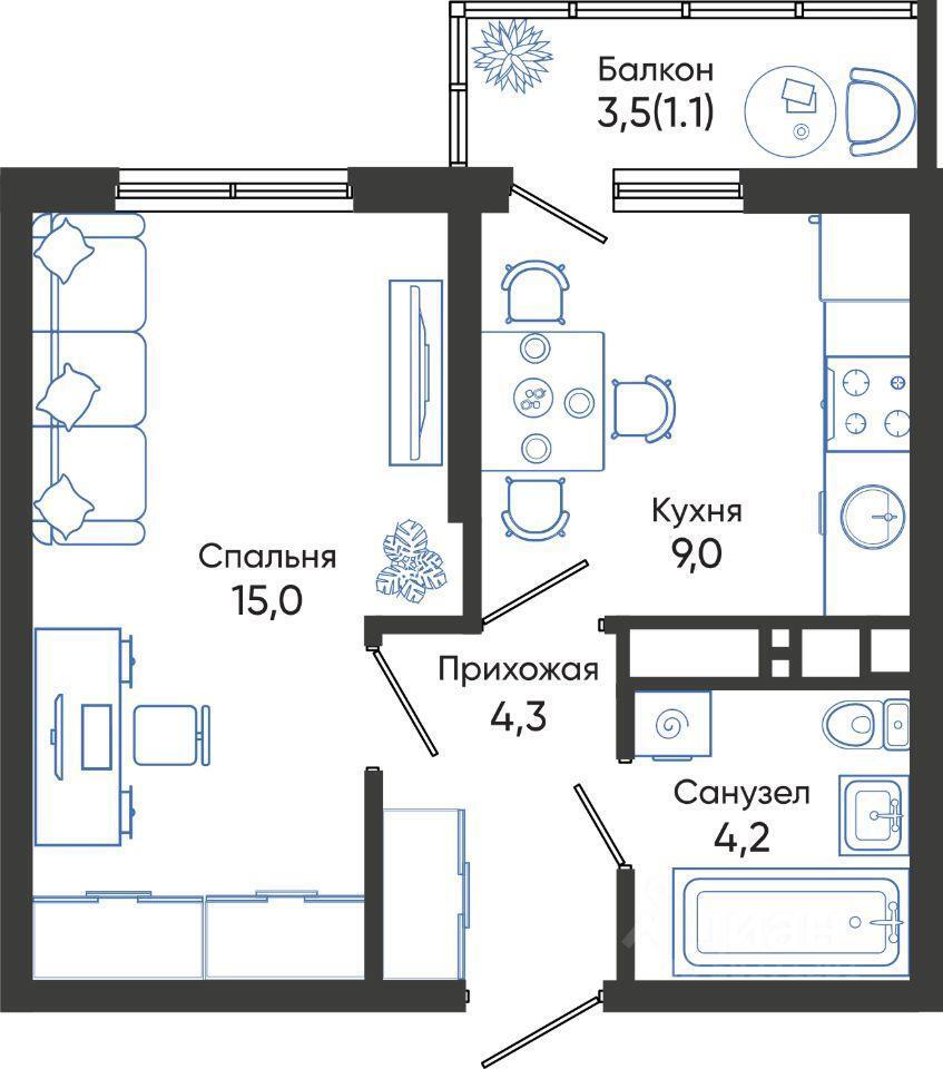 квартира г Новороссийск р-н Центральный ул Куникова 353923 47 фото 1