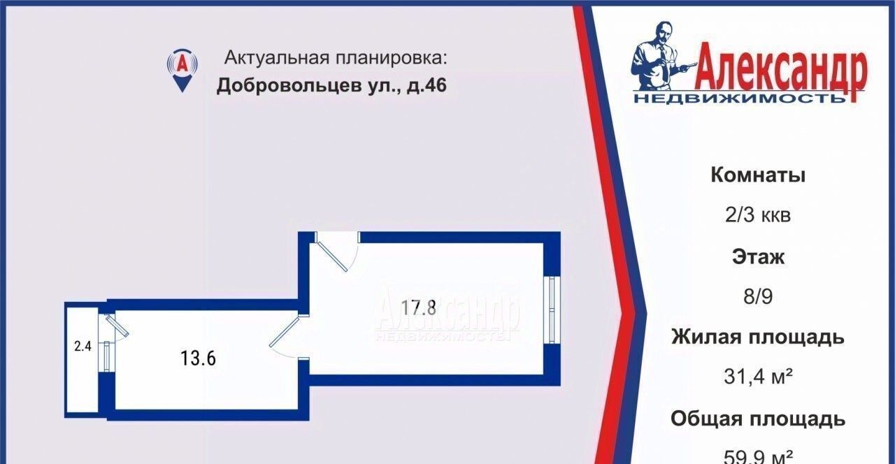 комната г Санкт-Петербург метро Проспект Ветеранов ул Добровольцев 46 фото 13