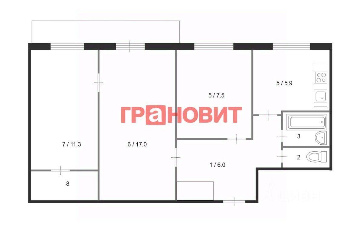 квартира г Новосибирск р-н Центральный ул Семьи Шамшиных 37а фото 2