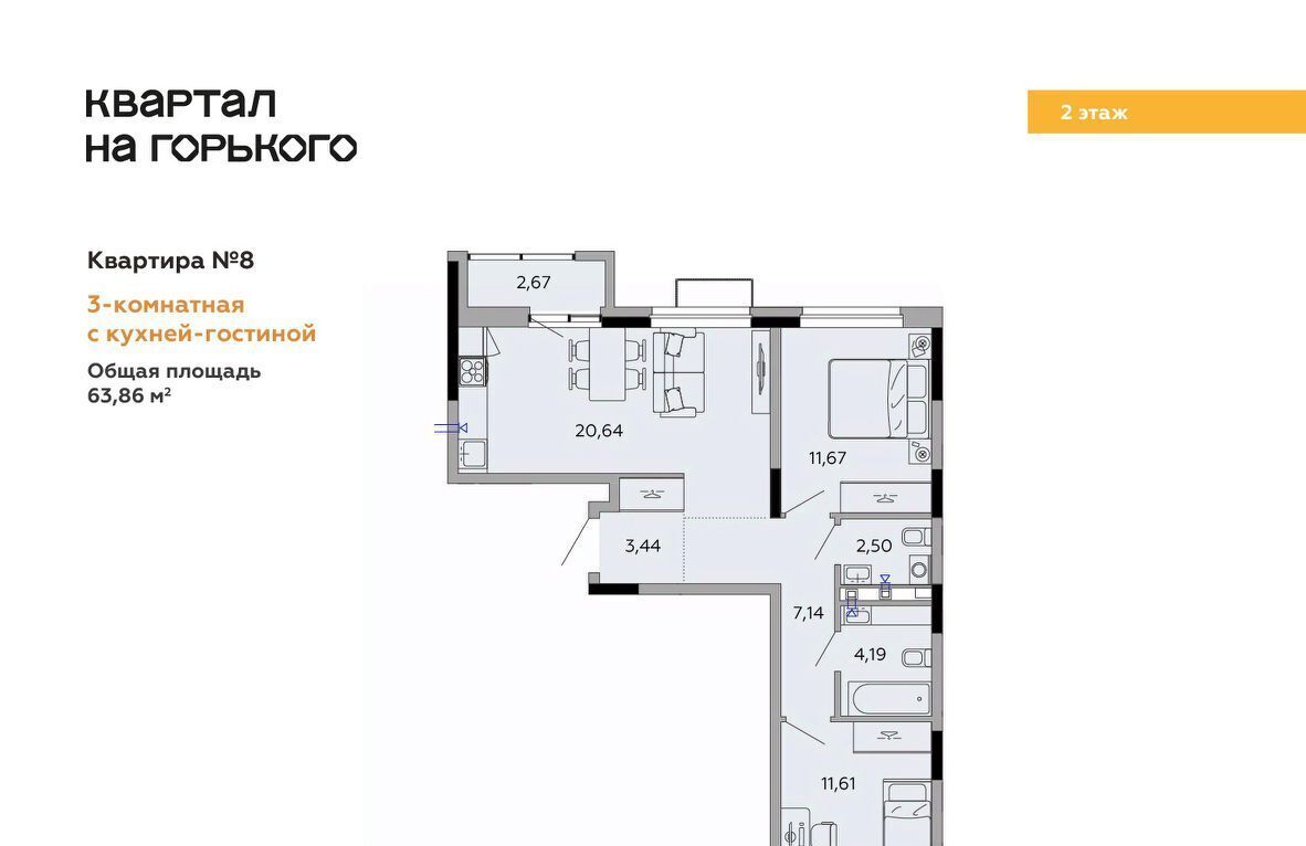 квартира г Ижевск р-н Первомайский Центральный ЖК «Квартал на Горького» 2 жилрайон фото 1