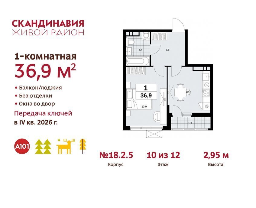 квартира г Москва метро Коммунарка метро Бунинская аллея ТиНАО жилой комплекс Скандинавия, 18. 2.2 фото 1