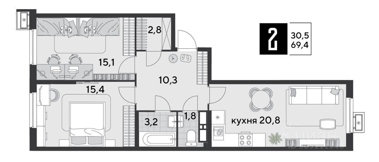 квартира г Краснодар р-н Прикубанский снт Животновод ул Садовая 35 фото 1