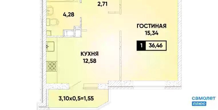 квартира г Краснодар р-н Прикубанский ул им. Героя Георгия Бочарникова 12/2 микрорайон «Губернский» фото 1