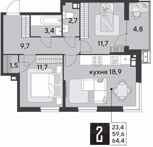 квартира г Краснодар р-н Прикубанский снт Животновод ул Садовая 34 ЖК «Парк Победы 2» фото 2