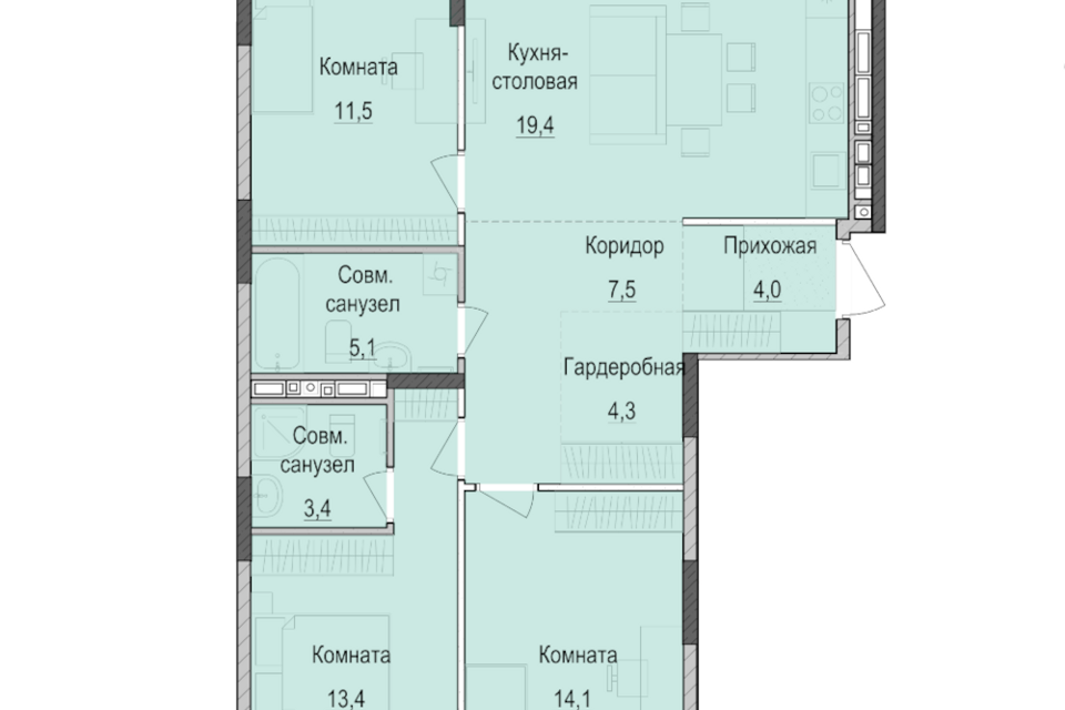 квартира г Казань ул Южно-Промышленная 7/1 Республика Татарстан Татарстан, городской округ Казань фото 1