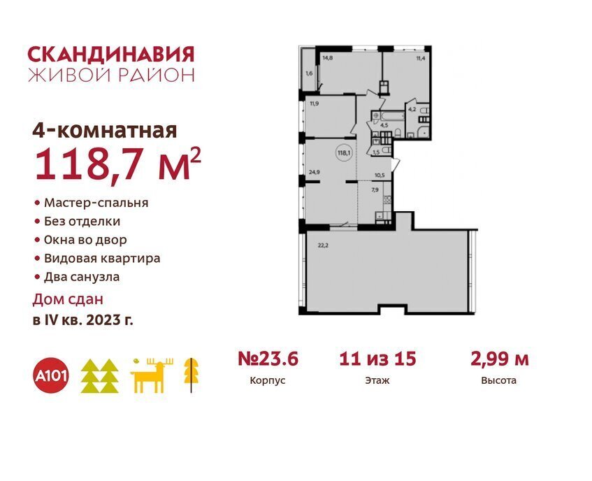 квартира г Москва метро Коммунарка ТиНАО жилой комплекс Скандинавия, к 23. 6 фото 1