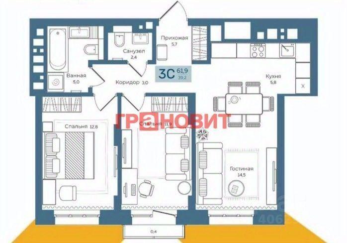 квартира г Новосибирск р-н Октябрьский ул Никитина 67 фото 2
