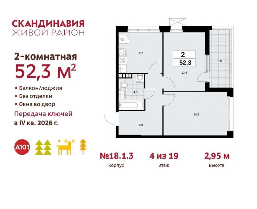 квартира г Москва метро Коммунарка метро Бульвар Адмирала Ушакова ТиНАО жилой комплекс Скандинавия, 18. 2.1 фото 1