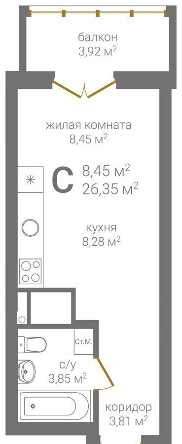 квартира г Нижний Новгород р-н Советский Горьковская ул 2-я Оранжерейная 2 ЖК «КМ Тимирязевский» фото 2