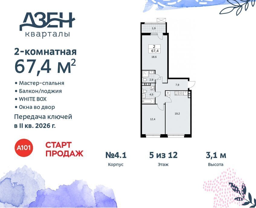 квартира г Москва метро Коммунарка ТиНАО ЖР «Дзен-кварталы» 4/3 фото 1