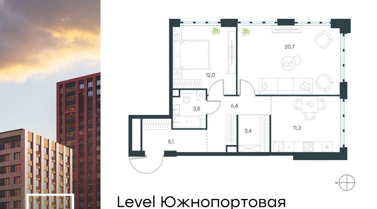 квартира г Москва метро Кожуховская ЖК Левел Южнопортовая 3 фото 1