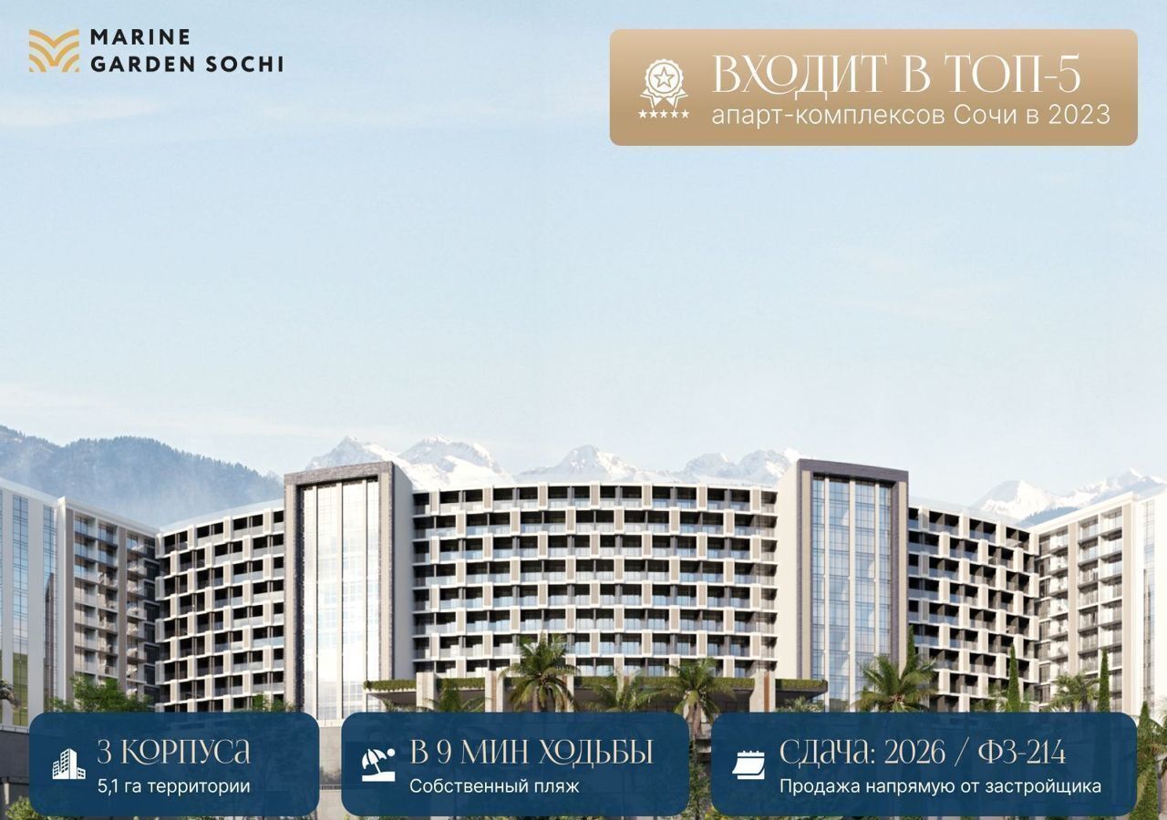 квартира г Сочи р-н Хостинский Хоста ул Володарского 9 «Marine Garden Sochi» Hotels & Resort д. 6 фото 2