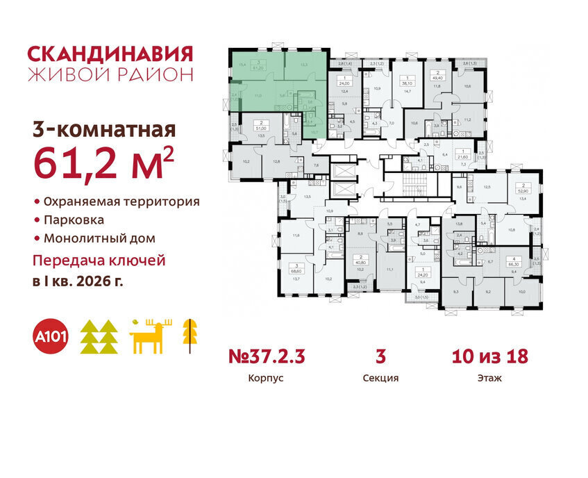 квартира г Москва метро Коммунарка метро Бунинская аллея ТиНАО жилой комплекс Скандинавия, 37. 2.2 фото 2