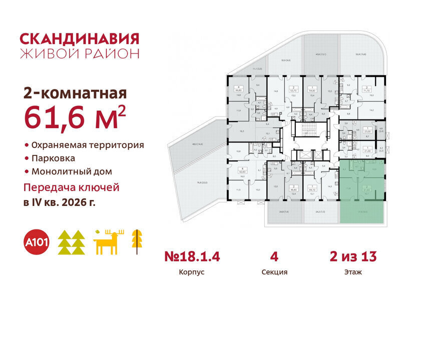 квартира г Москва метро Коммунарка метро Бульвар Адмирала Ушакова ТиНАО жилой комплекс Скандинавия, 18. 2.1 фото 2