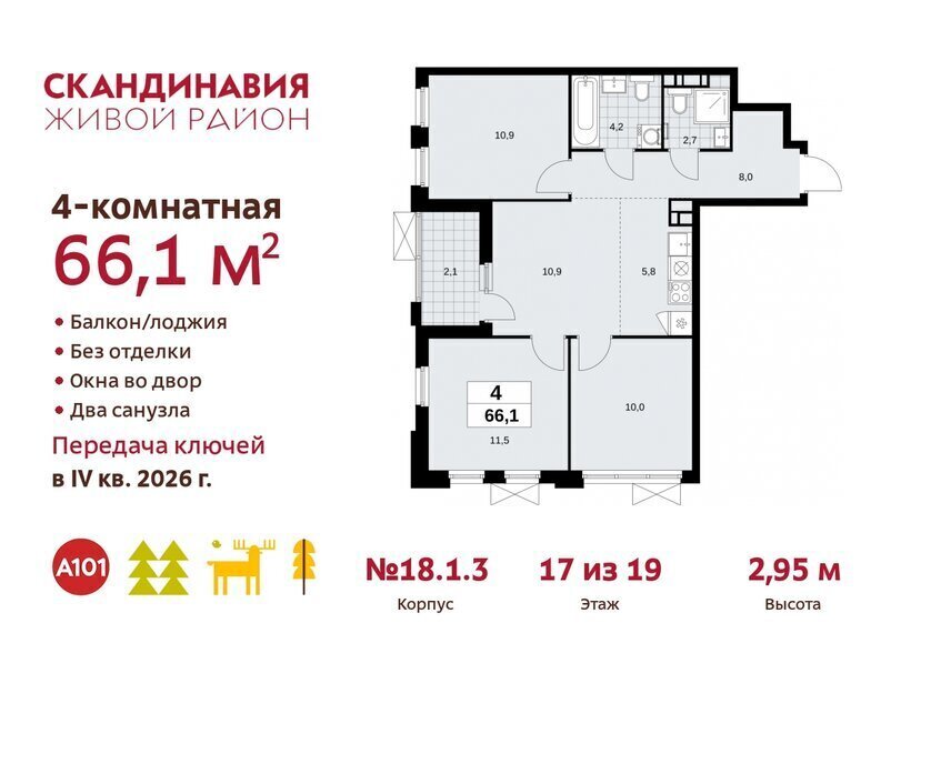 квартира г Москва метро Коммунарка метро Бульвар Адмирала Ушакова ТиНАО жилой комплекс Скандинавия, 18. 2.1 фото 1