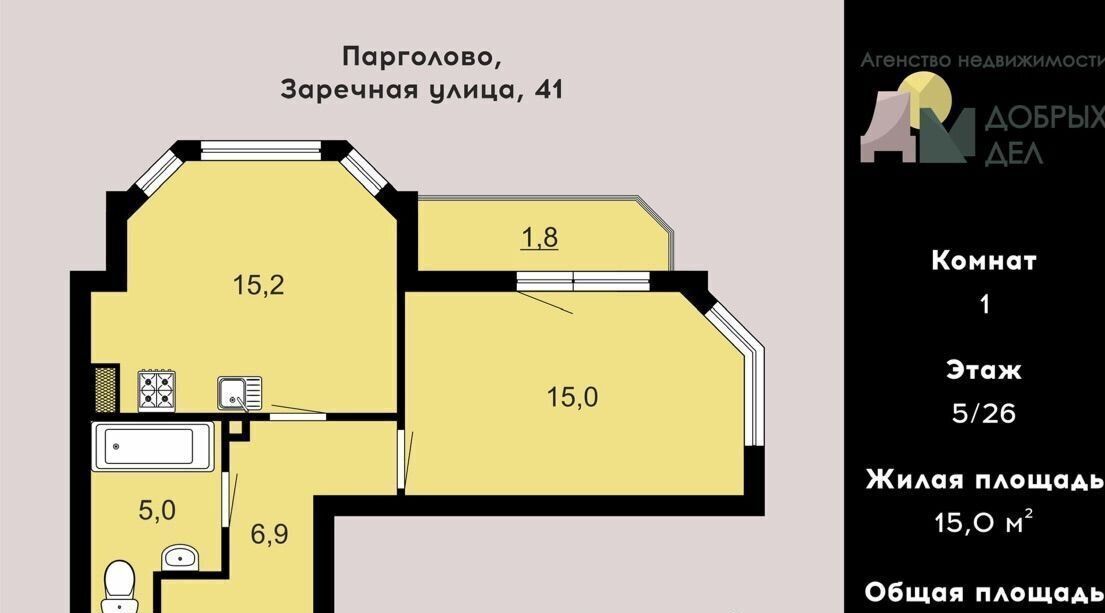 квартира г Санкт-Петербург п Парголово ул Заречная 41 ЖК «Северная Долина» р-н Выборгский фото 14