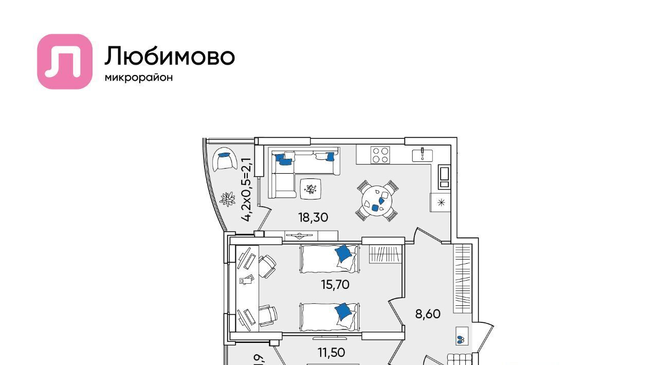 квартира г Краснодар р-н Прикубанский мкр Любимово 8 фото 1