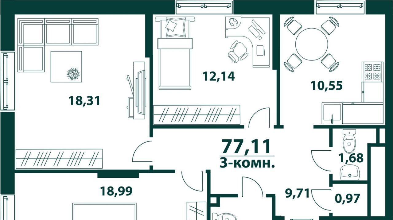 квартира г Ульяновск р-н Засвияжский 19-й микрорайон ЖК «‎Аквамарин 2» 3 фото 1