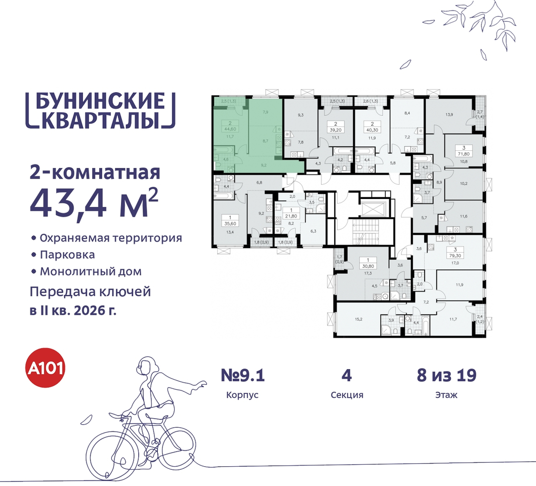 квартира г Москва п Сосенское пр-кт Куприна 2 ЖК Бунинские Кварталы метро Улица Горчакова метро Коммунарка Сосенское, Ольховая, Бунинская аллея фото 2