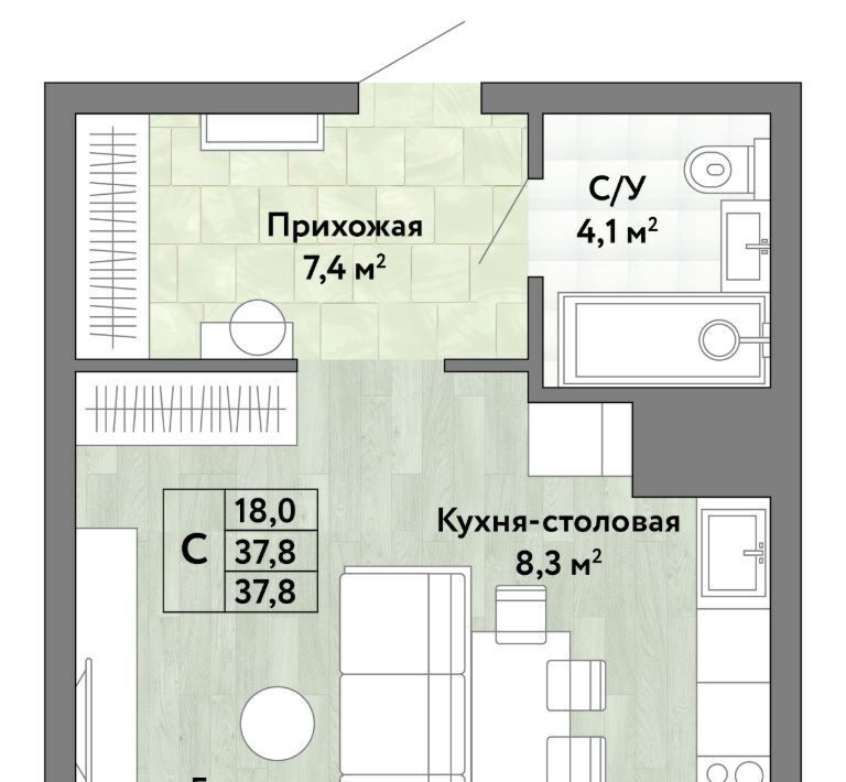 квартира г Хабаровск р-н Краснофлотский Грин 2 жилой комплекс фото 1