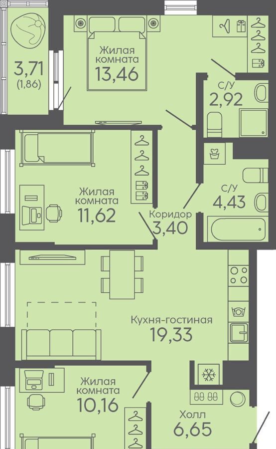 квартира г Екатеринбург р-н Октябрьский мкр-н Новокольцовский, жилой комплекс Новокольцовский, 5 фото 2