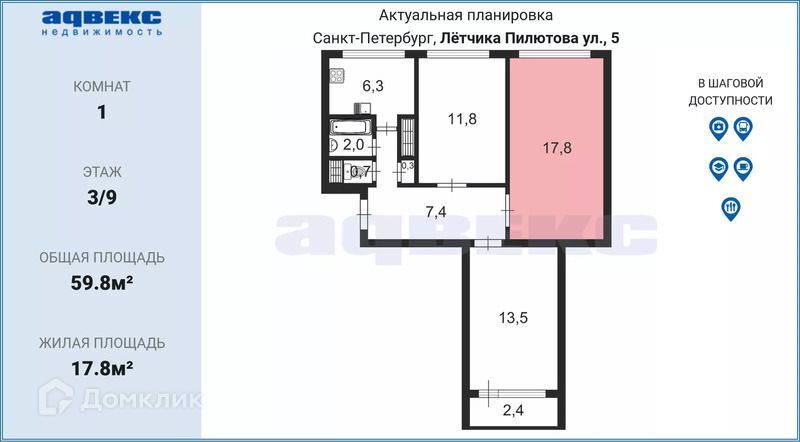 комната г Санкт-Петербург ул Лётчика Пилютова 5 Красносельский фото 2