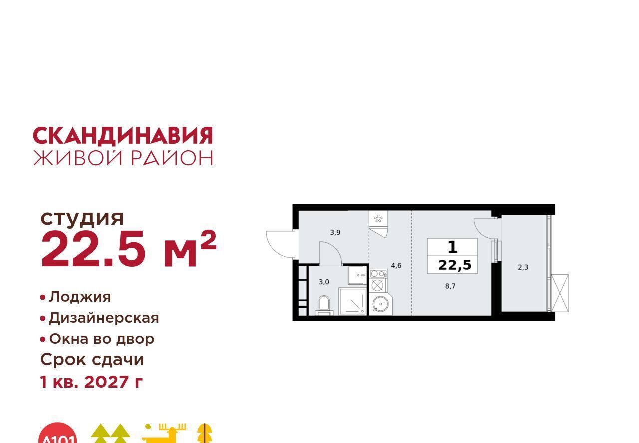 квартира г Москва п Сосенское ЖК Скандинавия 2/3 метро Теплый Стан 18. фото 1