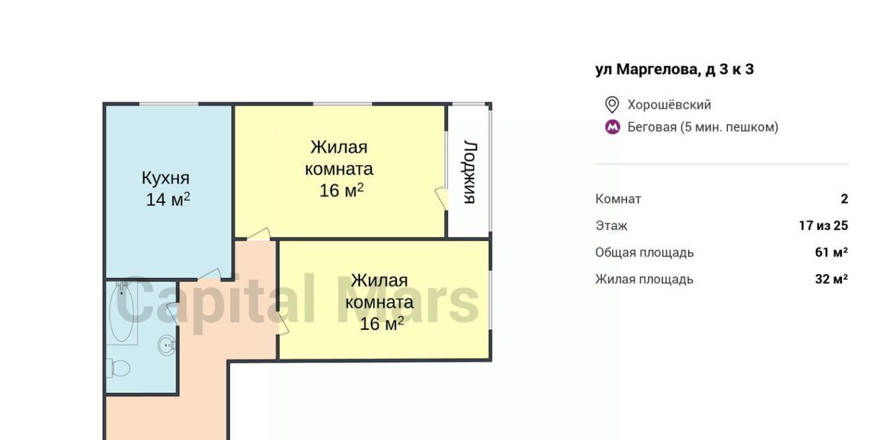 квартира г Москва метро Беговая ул Маргелова 3к/3 фото 3